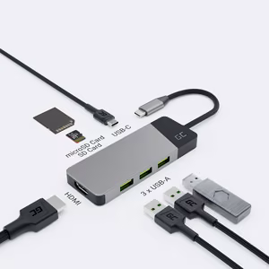 Green Cell GC Connect 7-in-1 USB-C Hub Adapter (3xUSB 3.1, HDMI 4K 60Hz, USB-C PD 85W, microSD/SD)