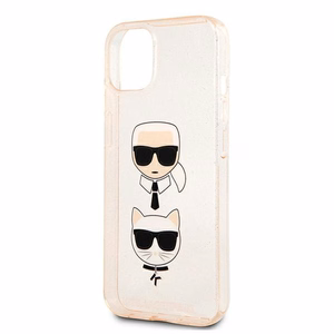 Karl Lagerfeld Glitter Karl & Choupette Head suojakuori laitteelle iPhone 13 mini, kullanvärinen