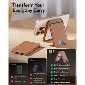 ESR Classic RFID-suojattu MagSafe-magneettikorttikotelo puhelimelle jalustalla – ruskea