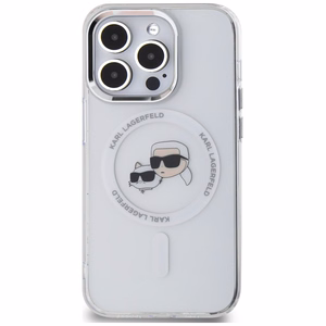 Karl Lagerfeld IML Metal Karl ja Choupette Head MagSafe iPhone 14 Pro Suojakuori - Valkoinen