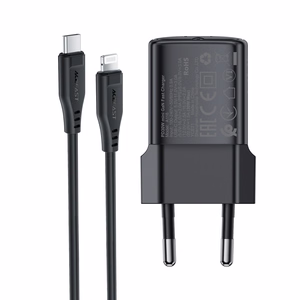 Acefast A118 30W GaN USB-C verkkolaturi 1.2m USB-C Lightning kaapelilla - musta