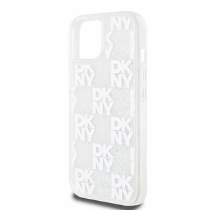 DKNY Liquid Glitter Multilogo Suojakuori iPhone 15 / 14 / 13:lle - valkoinen
