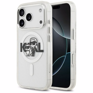 Karl Lagerfeld IML Glitter Karl & Choupette Sketch Logo MagSafe suojakuori iPhone 17 Pro - kirkas