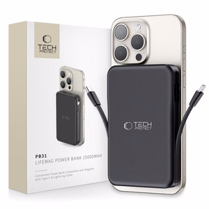 Tech-Protect LifeMag PB31 Power Bank MagSafe 10000mAh 15W USB-C / USB-A / Sisäänrakennetut USB-C / Lightning-kaapelit - musta