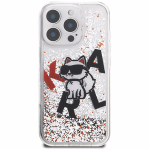 Karl Lagerfeld Liquid Glitter Choupette Logo Suojakuori iPhone 16 Pro Maxille - Kirkas