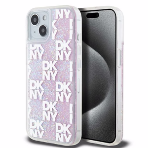 DKNY Liquid Glitter Multilogo Suojakuori iPhone 15 / 14 / 13:lle - vaaleanpunainen
