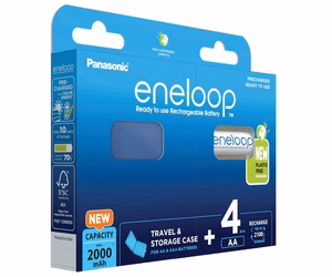 Ladattavat paristot PANASONIC ENELOOP AA 2000 mAh 4 kpl + kotelo (BK-3MCDE/4CP+CASE)