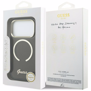Guess IML Script Metal MagSafe Suojakuori iPhone 17 Pro Max:lle - musta