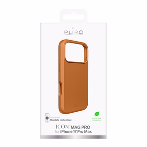Puro Icon Mag Pro nestesilikoninen Suojakuori iPhone 17 Pro Max:lle, MagSafe -yhteensopiva, kamerasuojauksella ja alumiinipainikkeilla - oranssi