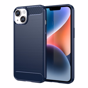 Carbon Case iPhone 14 kotelo joustava geeli takakuori sininen