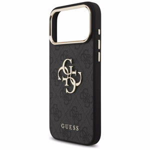 Guess PU Leather 4G Metal Logo Gold Frame -kuori Apple iPhone 18 Pro Max -puhelimelle, musta