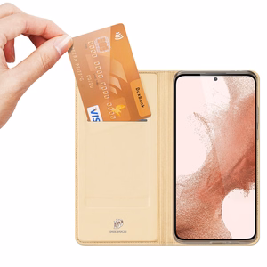 Dux Ducis Skin Pro Suojakuori Samsung Galaxy S23+:lle - läppäkuori korttilompakko jalusta kultainen
