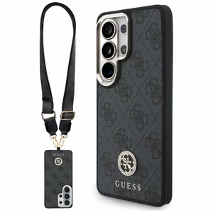 Guess 4G Big Rhinestone Triangle Strap MagSafe -suojakuori Samsung Galaxy S26 Ultralle musta