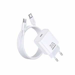 Laturi Remax RP-U71 30W GaN USB-C + USB-C–USB-C-kaapeli 1,0 m valkoinen