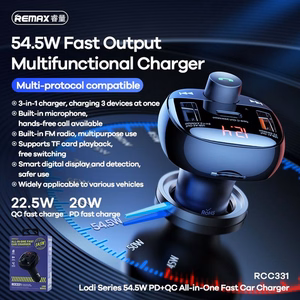 Remax RCC331 FM-modulaattori 54,5W 2xUSB-A/1xUSB-C musta