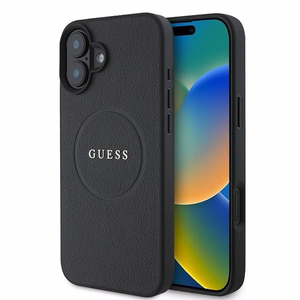 Guess Grained Gold Ring MagSafe Suojakuori iPhone 16 Plus:lle - Musta