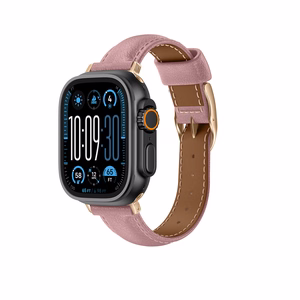 AmazingThing Class Band Nahkainen Hihna Apple Watch 45 / 46 / 49 mm:lle - vaaleanpunainen