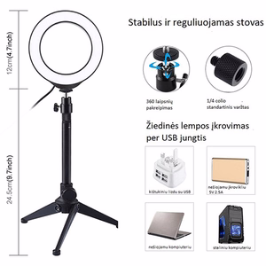 LED-rengaslamppu 12 cm pöytäjalustan kiinnikkeellä enintään 24,5 cm, USB, RGBW