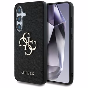 GUESS Grained Big 4G Logo Small Classic Logo Suojakuori Samsung Galaxy S25 Plus Musta