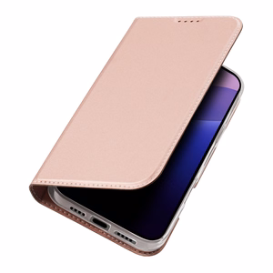 Dux Ducis Skin Pro Suojakuori iPhone 16 Pro Max:lle kansiosella ja korttilokerolla - vaaleanpunainen