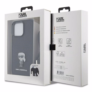 Karl Lagerfeld Crossbody Saffiano Monogram Metal Pin Karl & Choupette Case for iPhone 15 Pro Max - Black