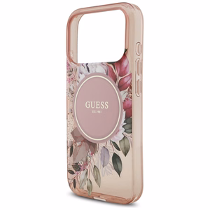 Guess IML Flowers Pearl Strap MagSafe suojakuori iPhone 17 Pro - pinkki