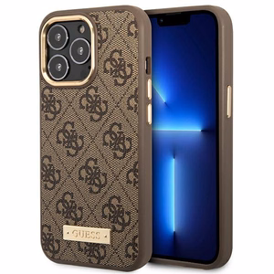 Guess GUHMP14LU4GPRW iPhone 14 Pro 6.1 "ruskea / ruskea kova kotelo 4G Logo Plate MagSafe