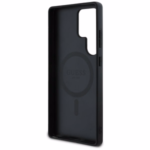 Guess Nahkainen 4G Flowers Print Metal Classic Logo MagSafe Suojakuori Samsung Galaxy S25 Ultralle - vaaleanpunainen