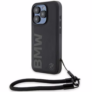 BMW Signature Nahkainen Wordmark Cord Suojakuori iPhone 15 Pro:lle - musta