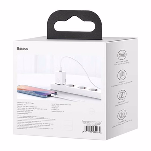Baseus Super Si 20W USB-C laturi + USB-C - Lightning kaapeli 1m valkoinen TZCCSUP-B02
