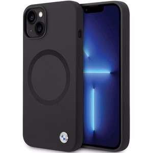 BMW BMHMP14SSILBK2 Suojakuori iPhone 14:lle - musta Signature Liquid Silicone MagSafe