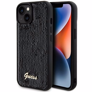 Guess Sequin Script Metal -suojakuori iPhone 14 / 15 / 13:lle - musta