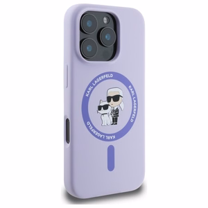Karl Lagerfeld Silikoninen Karl&Choupette Heads Ring MagSafe Suojakuori iPhone 16 Pro:lle - Violetti