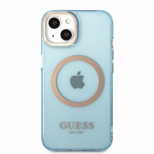 Guess Gold Outline läpinäkyvä MagSafe Suojakuori iPhone 13:lle - sininen