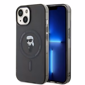 Karl Lagerfeld suojakuori iPhone 15 6,1 KLHMP15SHFCKNOK musta kovakuori IML Ikonik MagSafe