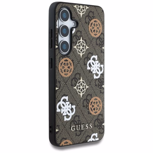 Guess 4G Printed Colored Peony Pattern MagSafe Suojakuori Samsung Galaxy S25:lle ruskea