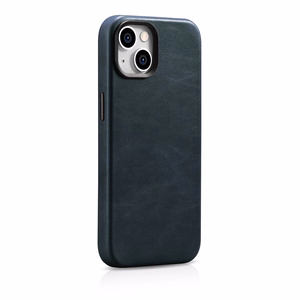 iCarer Öljyvaha Premium Nahkakotelo iPhone 14 Plus Magneettinen nahkakotelo MagSafe tumman sininen (WMI14220703-BU)
