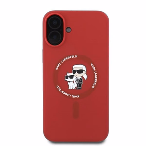 Karl Lagerfeld Silikoninen Karl&Choupette Heads Ring MagSafe Suojakuori iPhone 16:lle - Punainen