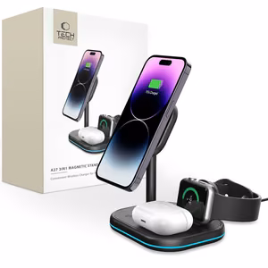 Tech-Protect QI15W-A27 3-in-1 induktiivinen laturi MagSafe-telineellä älypuhelimelle / Apple Watch / AirPods - musta