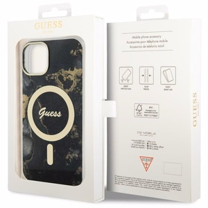 Guess GUHMP14MHTMRSK iPhone 14 Plus 6.7 musta/musta suojakuori Golden Marble MagSafe