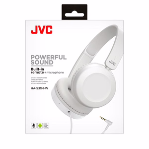 JVC HAS-31 WE langalliset korvanpäälliset kuulokkeet kaukosäätimellä ja mikrofonilla, valkoiset