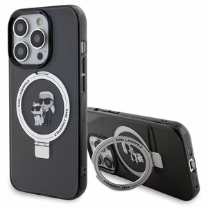 Karl Lagerfeld KLHMP15LHMRSKCK iPhone 15 Pro 6.1 musta/musta kovakuori Ring Stand Karl&Choupette MagSafe