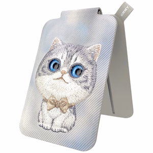 Nimmy New Big-Eye Cute Pets 2.0 Cat MagSafe-magneettikorttikotelo puhelimelle jalustalla – harmaa