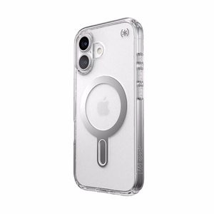 Speck Presidio Perfect-Clear -suojakuori MagSafe- ja ClickLock-tuella iPhone 16:lle, Clear/Chrome