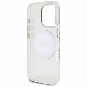 Guess IML Metal Colored Circle Classic Logo MagSafe Suojakuori iPhone 16 Pro:lle - valkoinen