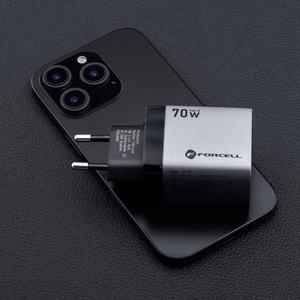 Puhelinlaturi Forcell F-Energy GaN III 2 x USB C + USB A QC4.0 3,45A PD 70W SAM SFC2.0 LCD-näytöllä VT-37 harmaa