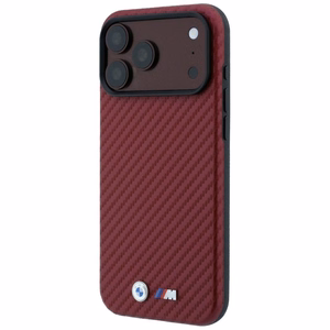BMW suojakuori laitteelle iPhone 18 Pro / 17 Pro: (Carbon Metal Logo), MagSafe-yhteensopiva, väri: viininpunainen