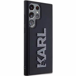 Karl Lagerfeld 3D Rubber Glitter Logo Suojakuori Samsung Galaxy S23 Ultralle - musta