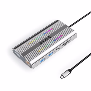 Orico XDR 12in1 RGB USB-C Docking Station USB-A USB-C 2x HDMI 4K 60 Hz DisplayPort 4K 60 Hz RJ45 Gigabit PD 100W SD and microSD Card Reader - Silver