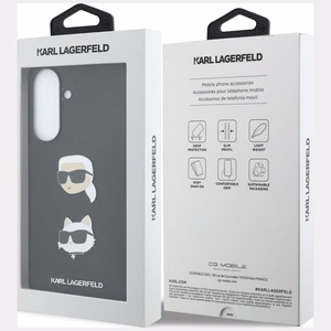 Karl Lagerfeld -suojakuori Karl&Choupette Heads Pins&Logo -kuviolla Samsung Galaxy A57 5G -mallille, musta